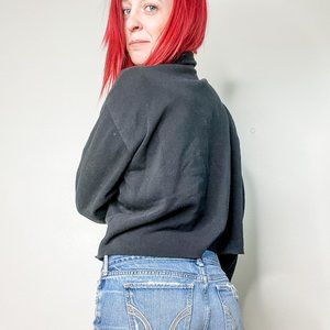 Black Crop Sweatshirt with collar, women's size large, oversized fit